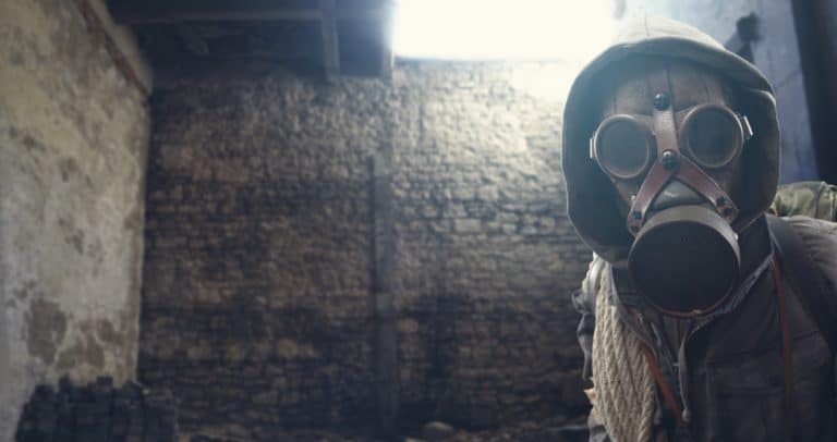 Nuclear disaster survivor with gas mask